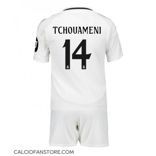 Maglia Calcio Real Madrid Aurelien Tchouameni #14 Prima Divisa Bambino 2024-25 Manica Corta (+ pantaloncini)